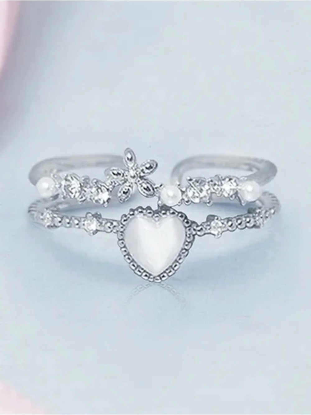 Beautiful Silver Double-Layer Adjustable Open Ring